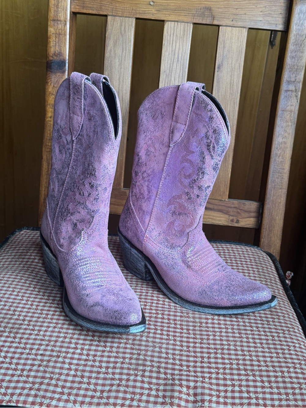 LIBERTY Black Pink Suede Western Heeled Boots